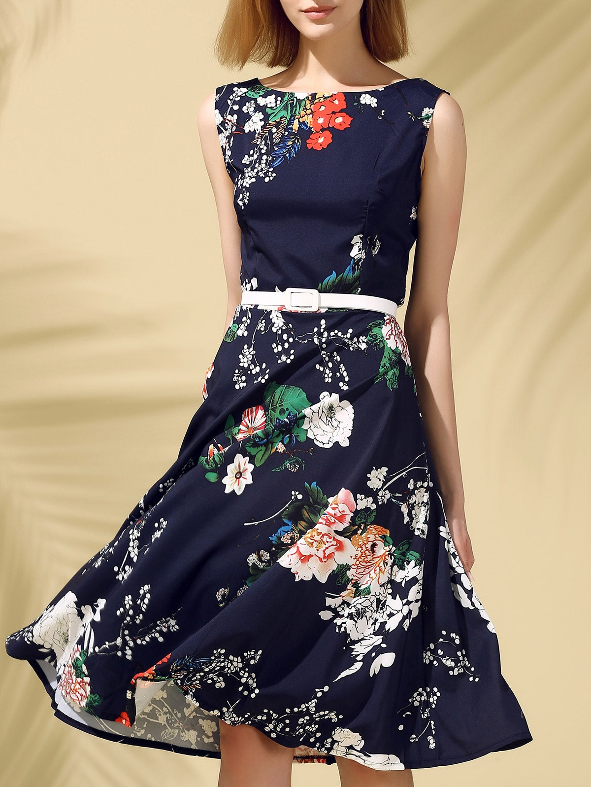 Floral Print Fit and Flare Midi Dress