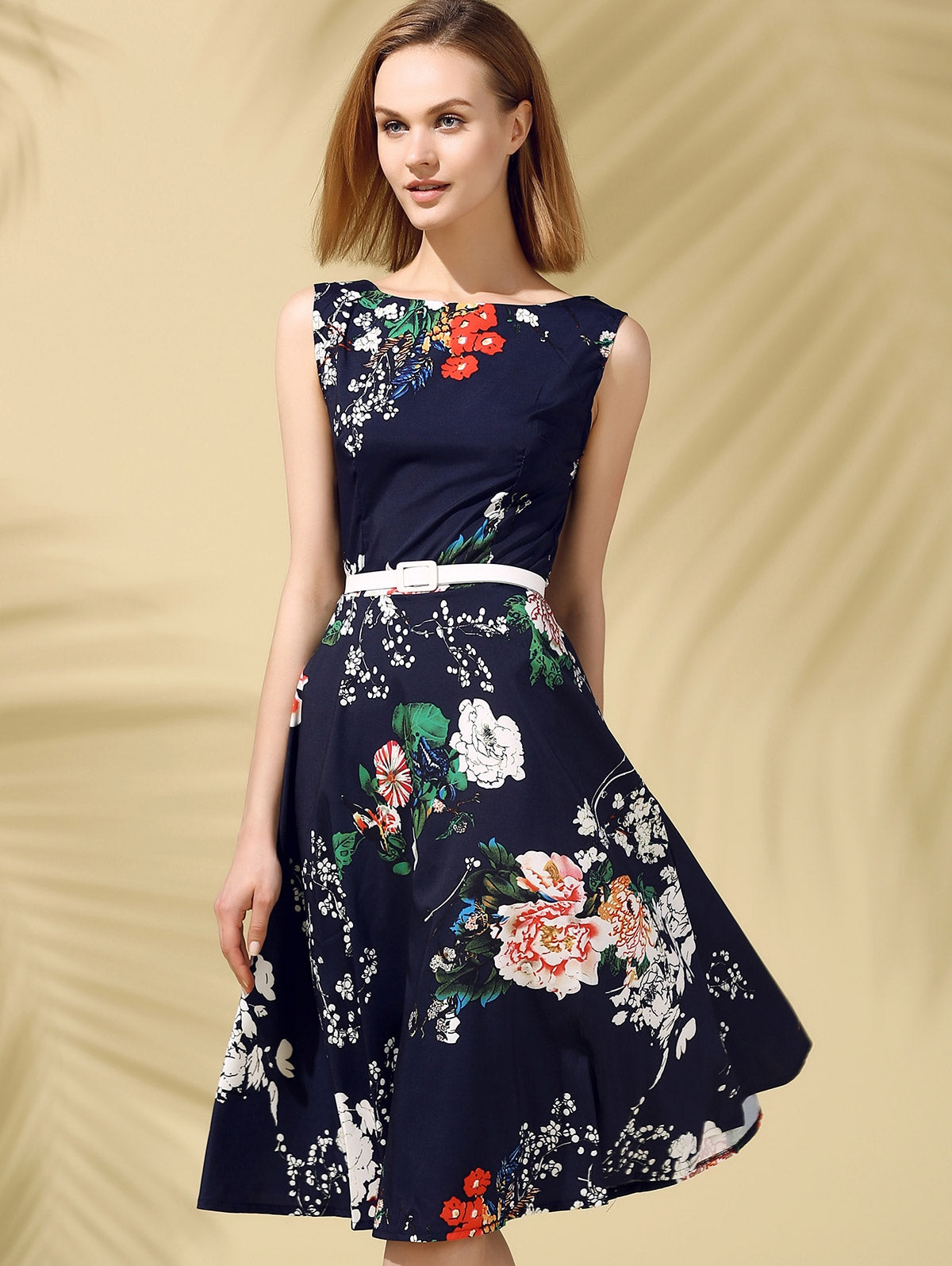 Floral Print Fit and Flare Midi Dress