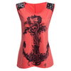 Stylish Round Collar Sleeveless Lace Patchwork Print Loose T-shirt for Women