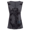 Stylish Round Collar Sleeveless Lace Patchwork Print Loose T-shirt for Women