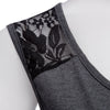 Stylish Round Collar Sleeveless Lace Patchwork Print Loose T-shirt for Women