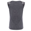 Stylish Round Collar Sleeveless Lace Patchwork Print Loose T-shirt for Women