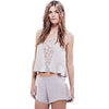 Sexy Spaghetti Strap Lace Spliced Tank Top Zippered Shorts Twinset for Women