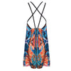 Chinoiserie Round Collar Suspender Phoenix Nirvana Print Hollow Out Bandage Slim Mini Dress for Women
