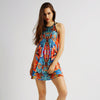 Chinoiserie Round Collar Suspender Phoenix Nirvana Print Hollow Out Bandage Slim Mini Dress for Women