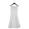 Elegant Round Collar Sleeveless Bowknot Slim Mid-calf Pure Color Ball Gown Dress for Women