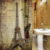 Retro Vintage Paris Eiffel Tower Brown Butterfly Design Pattern Waterproof Polyester Bath Curtain with 12 Plastic Buckles