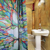 Colorful Tree Design Pattern Waterproof Polyester Bath Curtain with 12 Plastic Buckles