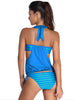 Halter Hollow Out Striped Blouson Tankini Set