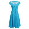 Vintage Round Collar Sleeveless Lace Flower Patchwork Button Back Zipper Mid-calf Sheath Ball Gown Dress for Women