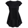 Stylish Round Collar Short Sleeve Asymmetric Flounce T-shirt for Women
