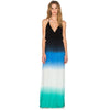 Bohemian Plunging Neck Hollow Out Elastic Waist Ombre Print Dress for Women