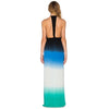 Bohemian Plunging Neck Hollow Out Elastic Waist Ombre Print Dress for Women