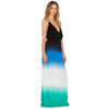 Bohemian Plunging Neck Hollow Out Elastic Waist Ombre Print Dress for Women