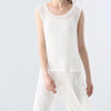 Trendy Round Collar Sleeveless See-through Slim Tassel Hollow Out T-shirt for Women