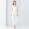 Trendy Round Collar Sleeveless See-through Slim Tassel Hollow Out T-shirt for Women