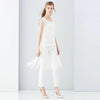 Trendy Round Collar Sleeveless See-through Slim Tassel Hollow Out T-shirt for Women