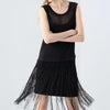 Trendy Round Collar Sleeveless See-through Slim Tassel Hollow Out T-shirt for Women