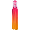 Bohemian Plunging Neck Hollow Out Elastic Waist Ombre Print Dress for Women