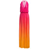 Bohemian Plunging Neck Hollow Out Elastic Waist Ombre Print Dress for Women