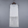 Trendy Round Collar Sleeveless See-through Slim Tassel Hollow Out T-shirt for Women