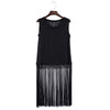 Trendy Round Collar Sleeveless See-through Slim Tassel Hollow Out T-shirt for Women