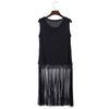Trendy Round Collar Sleeveless See-through Slim Tassel Hollow Out T-shirt for Women
