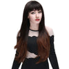 Full Bangs Slightly Curly Long Hair Wigs Natural Black Brown Gradient Color for Women