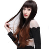 Full Bangs Slightly Curly Long Hair Wigs Natural Black Brown Gradient Color for Women