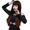 Full Bangs Slightly Curly Long Hair Wigs Natural Black Brown Gradient Color for Women