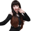 Full Bangs Slightly Curly Long Hair Wigs Natural Black Brown Gradient Color for Women