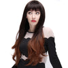 Full Bangs Slightly Curly Long Hair Wigs Natural Black Brown Gradient Color for Women
