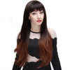 Full Bangs Slightly Curly Long Hair Wigs Natural Black Brown Gradient Color for Women