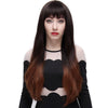 Full Bangs Slightly Curly Long Hair Wigs Natural Black Brown Gradient Color for Women