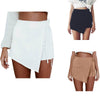 Women Simple Mid Waist Faux Two Piece Asymmetrical Shorts