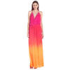 Bohemian Plunging Neck Hollow Out Elastic Waist Ombre Print Dress for Women