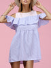 Cute Round Neck Hollow Out Flounced Striped Women's Dress