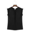 Trendy Ruffle Collar Lace-up Perspective T-shirt for Women