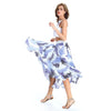 Chic Women's Round Neck Crop Top + Print Asymmetrical Skirt