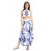 Chic Women's Round Neck Crop Top + Print Asymmetrical Skirt