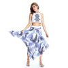 Chic Women's Round Neck Crop Top + Print Asymmetrical Skirt