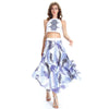 Chic Women's Round Neck Crop Top + Print Asymmetrical Skirt