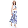 Chic Women's Round Neck Crop Top + Print Asymmetrical Skirt