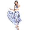 Chic Women's Round Neck Crop Top + Print Asymmetrical Skirt