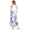 Chic Women's Round Neck Crop Top + Print Asymmetrical Skirt
