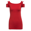 Women Sexy Scoop Collar Short Sleeve Cut Out Pure Color T-Shirt
