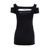 Women Sexy Scoop Collar Short Sleeve Cut Out Pure Color T-Shirt