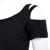 Women Sexy Scoop Collar Short Sleeve Cut Out Pure Color T-Shirt