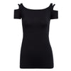 Women Sexy Scoop Collar Short Sleeve Cut Out Pure Color T-Shirt