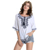 Chic Women's Ethnic Print Bat Sleeve Scoop Neck Blouse